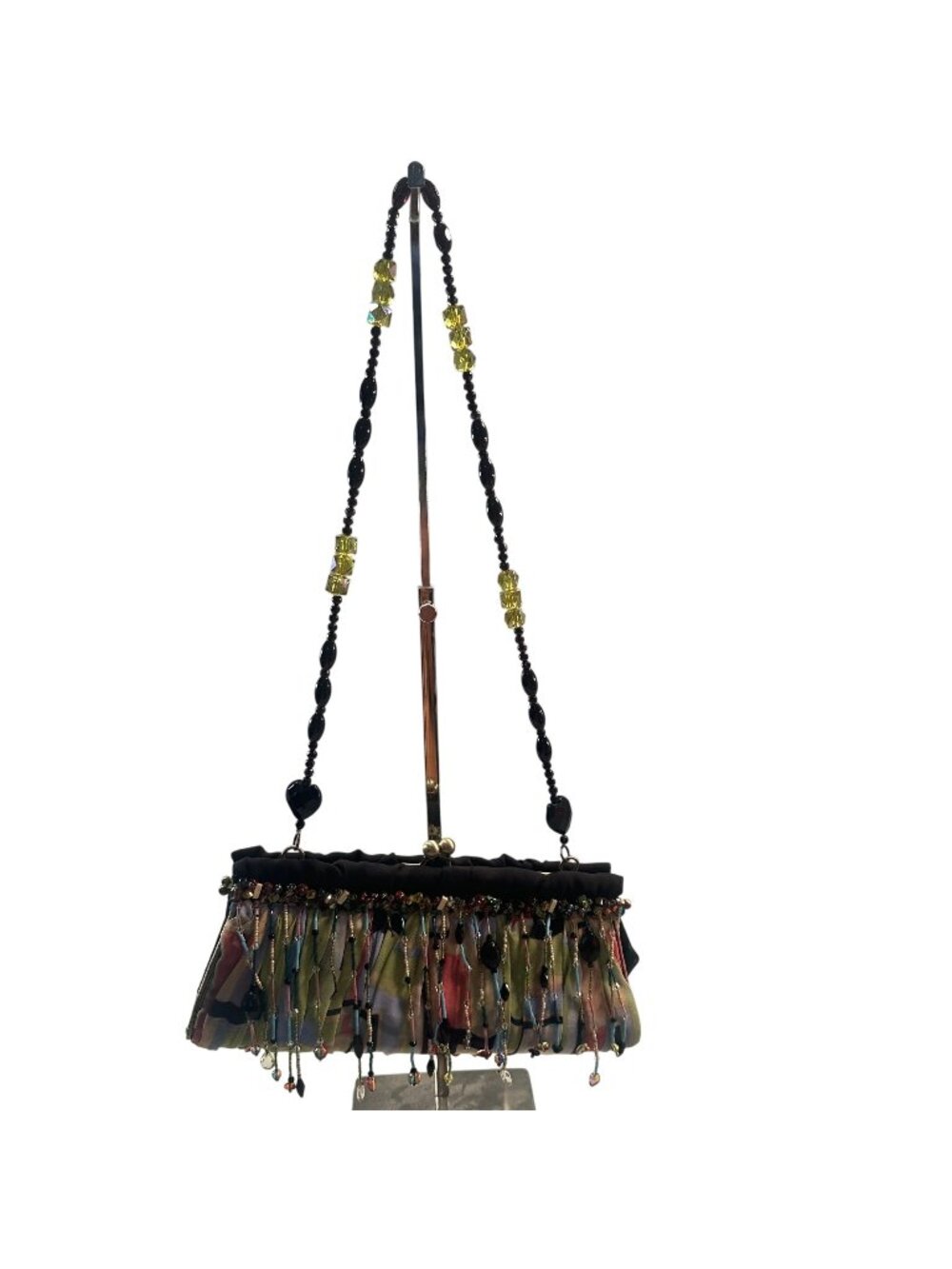 Mary Frances Beaded Fringe Evening Clutch Handbag Party Cocktail Fabric Vintage